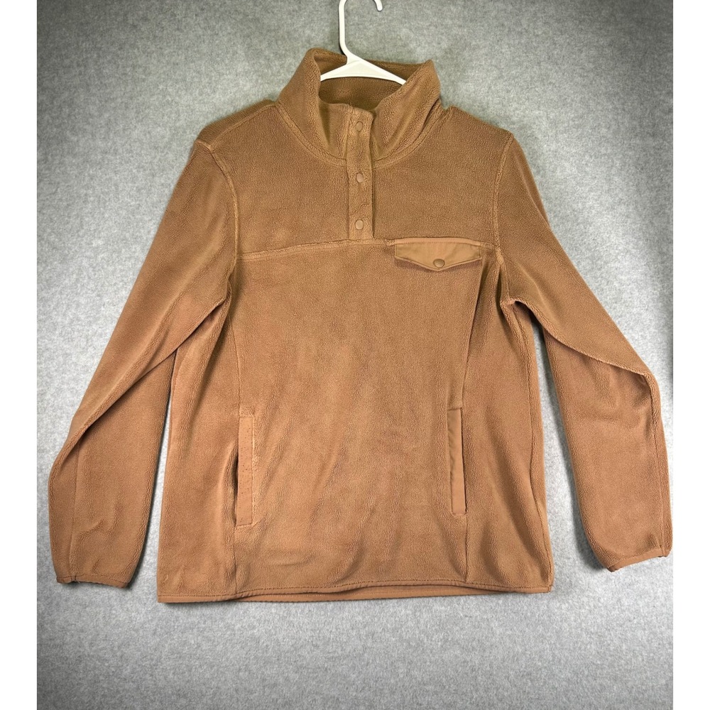 Stain*32 Degrees Heat Womens S Fleece Pullover Snap Mock Neck Brown Sweater